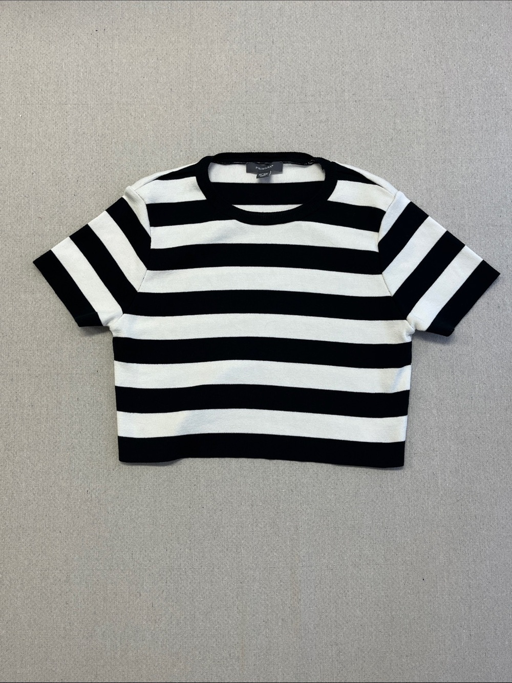 Primark Black White Striped Knit Crop Top Sweater XL